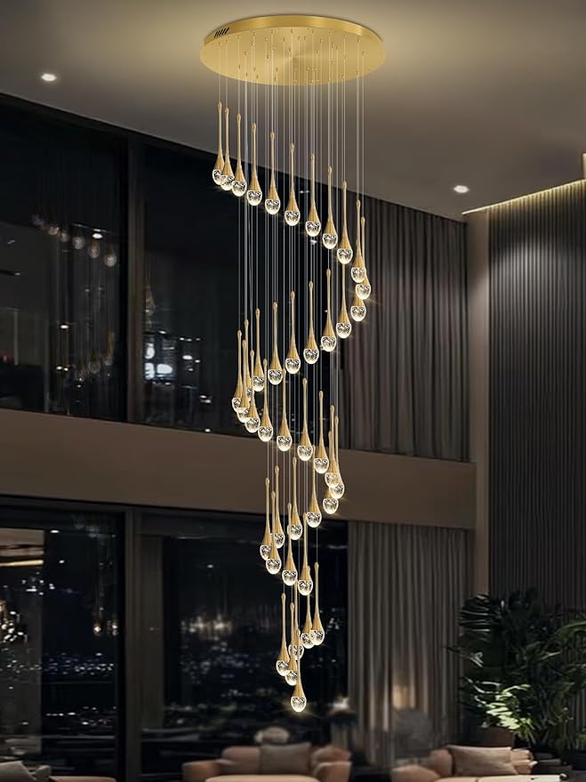 ykolupty H197 Foyer Chandeliers for high Ceiling Luxury Hanging Lights High Ceiling Pendant Lighting for Living Room Staircase Dimmable 2700K-6000K
