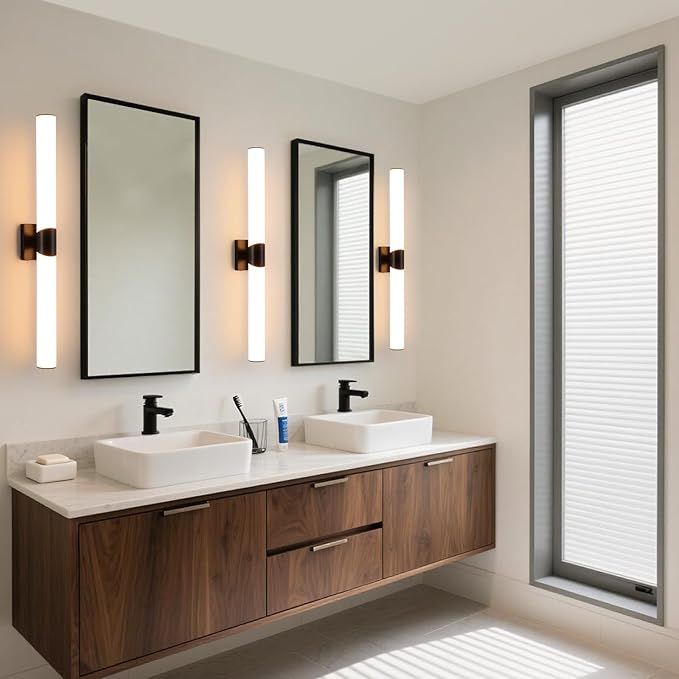 Modern Wall Sconce 30 Ihch Black Bathroom Sconces LED Wall Lighting Fixtures with Acrylic Shade Hardwired Long Vanity Lights Over Mirror for Bedroom Living Room Hallway