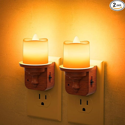 JandCase Flameless Candle Night Light, 2 Pack Night Lights Plug into Wall, 2000K Amber, 0-100LM Dimmable Nightlight, Dusk to Dawn Sensor Light for Dinning Room, Living Room, Bathroom, Hallway