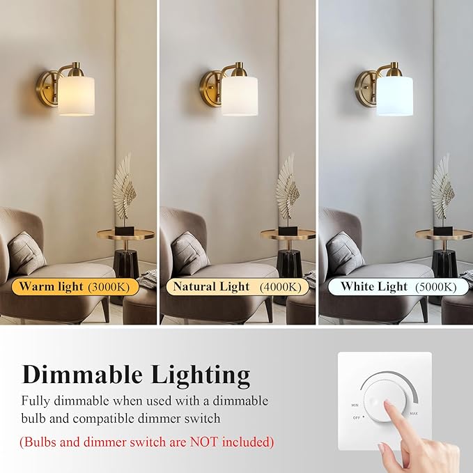 Mecgirn Gold Milk Glass Wall Sconces, 1 Pack Hardwired Indoor Wall Light Fixtures for Living Room, Hallway, Bedroom, Ceramic E26 Sockets (Bulbs Not Included)