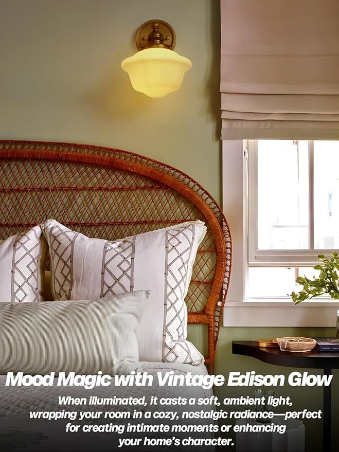 Gold Wall Sconce, Vintage Bathroom Vanity Light, Modern Frosted Milk Glass Sconces Brass Wall Lights for Living Room Bedroom Kitchen Hallway Stairway E26 Hardwire Indoor