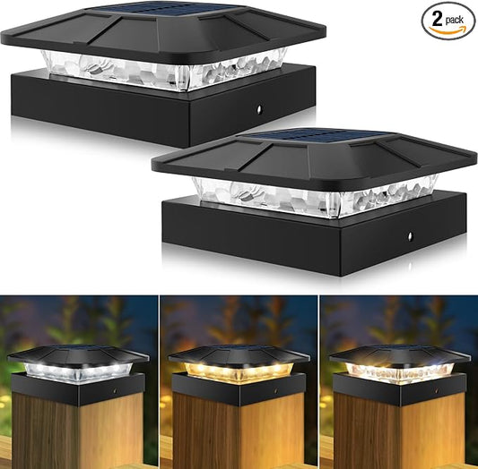 Peasur 4x4 Solar Post Cap Lights Outdoor with 3 Lighting Modes, 2 Packs LED Post Light Solar Powered Waterproof, Fence Deck Lights for 4×4/3.5×3.5 Wood/Vinyl Posts