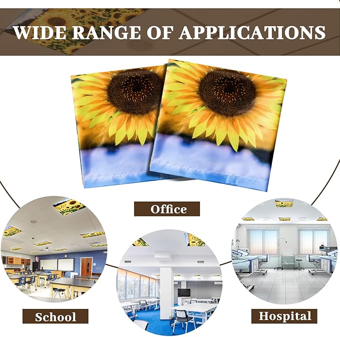 Hortsun 6 Pcs Fluorescent Light Covers - 4 x 2 Feet Magnetic Light Filters, Ceiling Lights Covers for Classroom Fluorescent Shade, Hospitals, School Office Cubicle Decor(Sunflower)