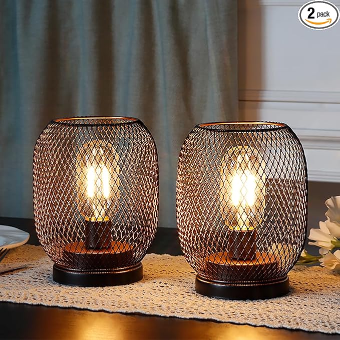 JHY DESIGN Set of 2 Metal Cage LED Lantern Battery Powered,Cordless Accent Light with LED.Great for Weddings,Parties,Patio,Events for Indoors Outdoors（Round Shape