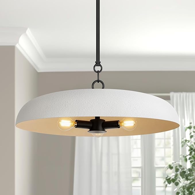 19.7 Inch Extra Large Pendant Light, 3-Light White and Black Metal Pendant Lighting Fixture, Oversized Modern Dome Chandelier Ceiling Hanging for Kitchen Island Dining Room Living Entryway