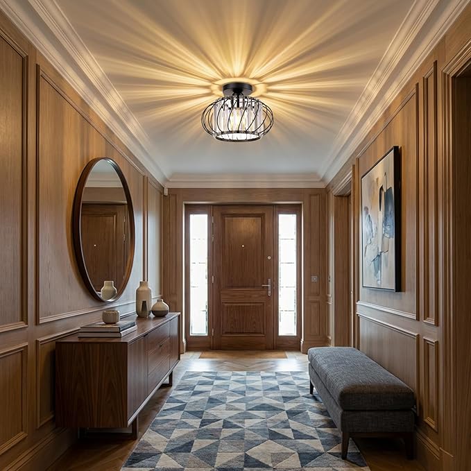 Black Crystal Ceiling Light Fixture - Small Crystal Chandelier Semi Flush Mount Ceiling Light Modern Hallway Lights fixtures for Entryway Bedroom Porch Kitchen (11 Inch, Bulb not Included)