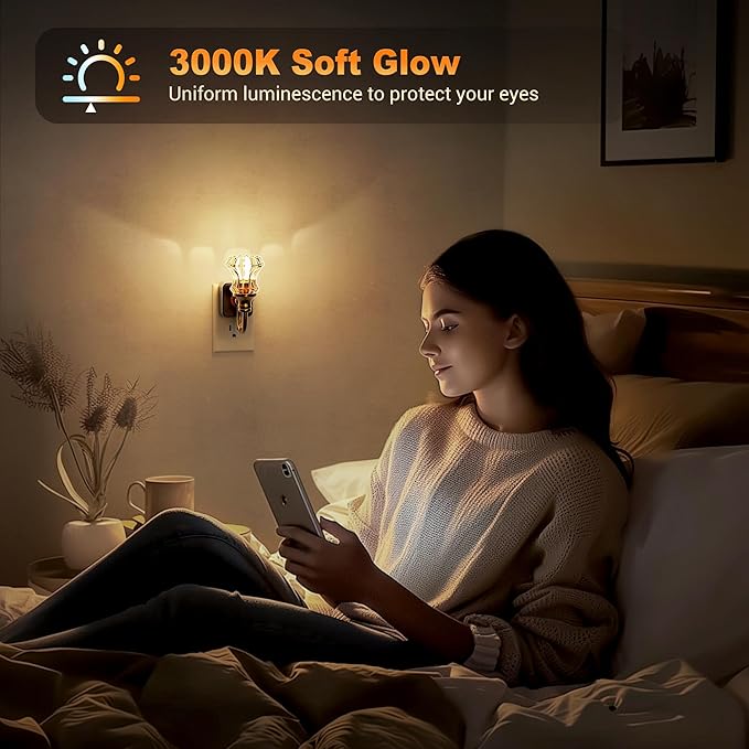 JandCase Night Light, 2Pack Night Lights Plug into Wall, Dimmble Floral Glass LED Nightlight, 0-100 LM Flower Nightlights, Dusk to Dawn Sensor, 1W Vintage Nite Light for Bathroom Gift Vanity Decor