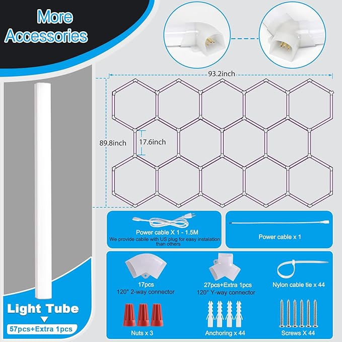 LZHOME Hexagon LED Garage Light: Super Bright 64500LM Honeycomb Garage Light, 14 Hex DIY Hexagon Led Lights for Gym Basement Hair Salon