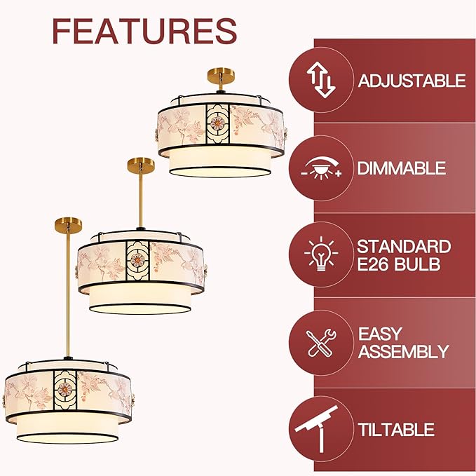 A 19.6-inch black and white drum-shaped Bohemian-style chandelier, featuring a simple fabric surface treatment, is suitable for bedrooms, study rooms, dining rooms, living rooms, and kitchen islands.