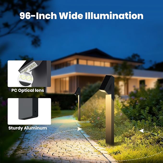 SOTTLOT Solar Pathway Lights, 3000K Metal Solar Landscape Lights Outdoor | 4 Working Modes, 500LM Solar Path Lights, IP65 Waterproof Solar Walkway Light for Outside Garden Yard Patio Lawn Decor, 2pcs