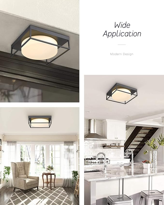 12 Inch Flush Mount Ceiling Light 3-Pack, Modern Black Ceiling Light Hallway Light Fixture LED 24W 950 Lumen Dimmable 3000K, Square Ceiling Lamp for Bedroom Kitchen Entryway Laundry Cloak Room