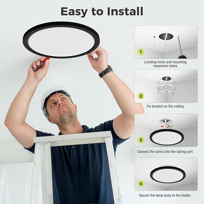 hepside 1Pack LED Flush Mount Ceiling Light Fixture, 13Inch 24W, Dimmable&3000K/3500K/4000K/5000K/6500K Adjustable Low Profile Ceiling Lights, Round Flat Ceiling Light for Kitchen,Hallway-Black