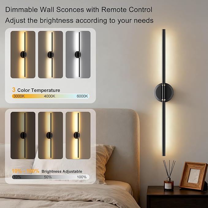 Battery Operated Wall Sconces Set of 2, Dimmable 8000mAh Rechargeable Wall Lights, LED Wall Lamp with Remote Control