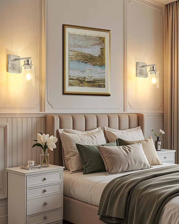 Rayogale Wireless Wall Sconces, Nickel Battery Operated Wall Sconce Set of 2 with Timer Function, Easy Install Dimmable Rechargeable Wall Lamps for Living Room, Bedroom, Hallway, Entryway Decor 3000K