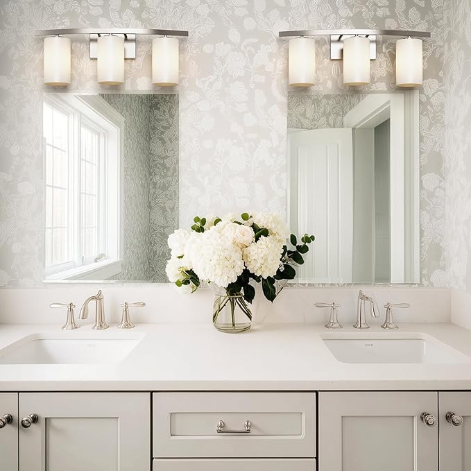 Tawson Talos 3-Light Vanity Light in Brushed Nickel with Satin Etched Glass Shade for Hallway, Entryway, Passway, Dining Room, Bathroom, Garage, Kitchen, Balcony, Living Room