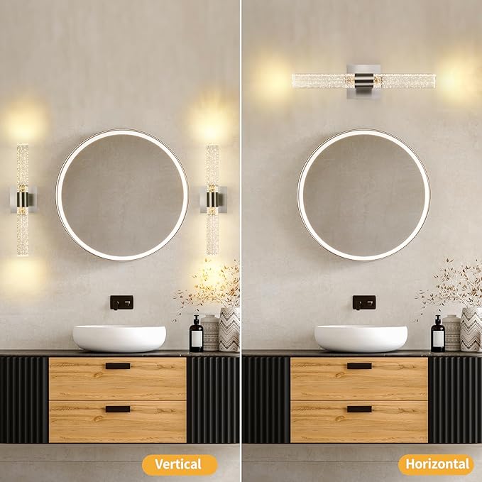 Modern Wall Sconces Set of Two in Brushed Nickel Finish 18 Inch 3000K-6000K Led Bathroom Sconce Lights Indoor Hardwired Wall Lamp for Bedroom Living Room Hallway, 12W
