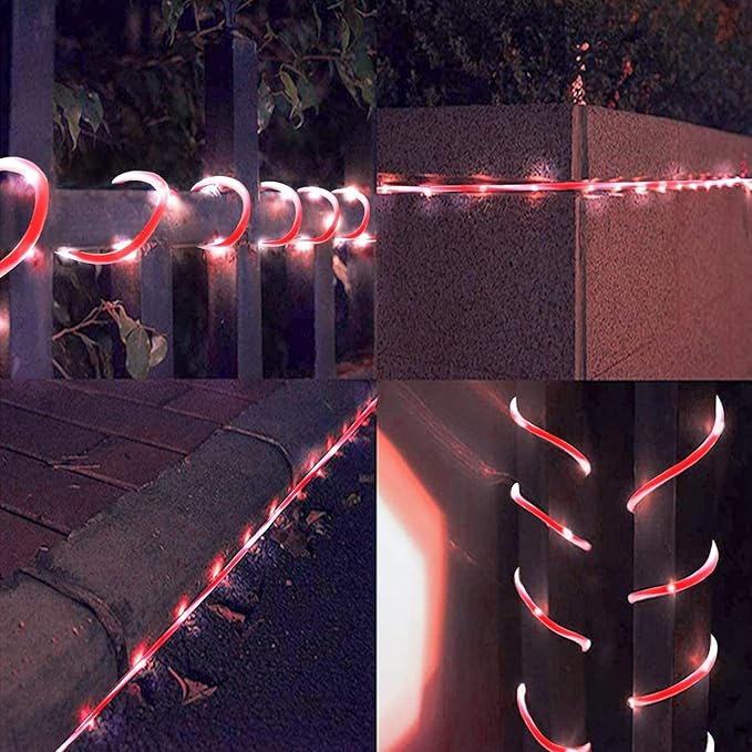 Honche Solar Rope Light 33FT 100LED IP65 Waterproof Outdoor LED Copper Fairy String Tube Lights for Party Gazebo Garden Patio Stair Balcony Fence Tree Daily Christmas Decoration(Solar-Candy)