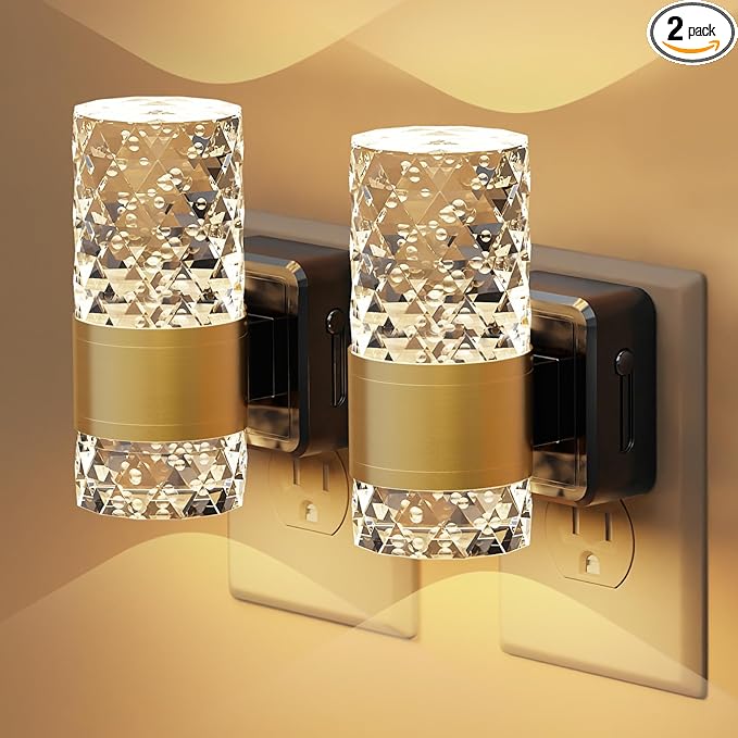 LED Night Lights Plug into Wall 2 Pack, Acrylic Nightlight with Dusk to Dawn Sensor, 0-100LM Stepless Dimmable, 3000K Soft Light, Wall Sconce Night Light Plug in for Bathroom Hallway Room