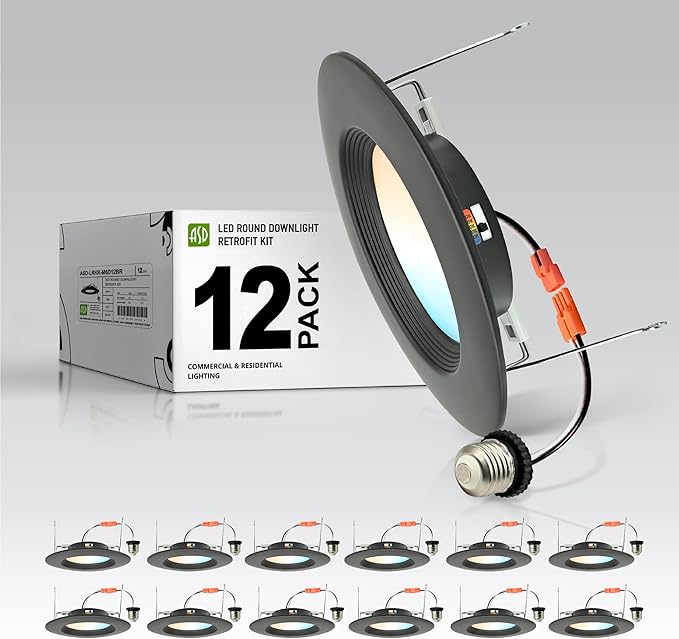 ASD 12 Pack Bronze Retrofit LED Recessed Lighting 6 Inch - 12W 2700K-5000K 1078LM Can Lights for Ceiling 6 Inch, Dimmable Bronze Recessed Lights, Baffle Trim Wet Rated Wafer Lights, ETL, Energy Star