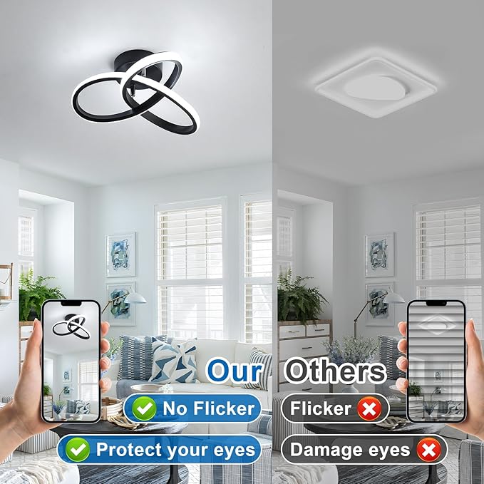 DELIPOP Ceiling Light Fixture, 22W 6500K Semi Flush Mount Hallway Light Fixtures Ceiling Lamps, Acrylic Modern LED Ceiling Light for Corridor Bedroom Kitchen Bathroom Balcony Living Room