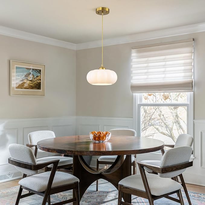 9.84" Mid-Century Modern Pendant Lights Kitchen Island,1-Light Brushed Gold Kitchen Light Fixtures with Opal Milky White Glass Shade,Dimmable Mini Hanging Light fixture for Bedroom,Hallway,Entryway