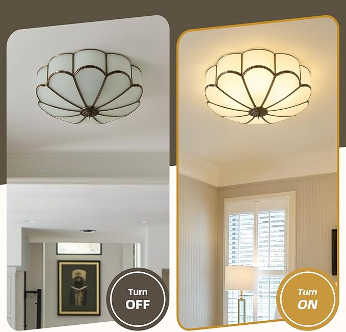 Vintage Black Glass Ceiling Light - Large 17.7 Inch Bronze Mid Century Flush Mount Lighting Fixtures - Art Deco Antique Modern Lamps for Hallway Bedroom Kitchen Entryway Farmhouse Foyer Bathroom Hall