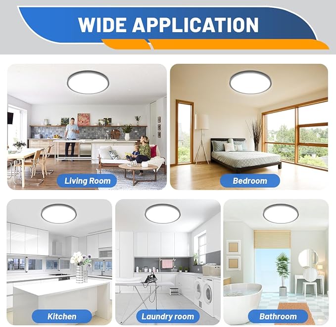 LED Flush Mount Ceiling Light Fixture, Black 1-Pack 24W 12inch 2880lm CCT 3000K/4000K/6500K Thin Round Flat Panel Light Surface Mount for Bedroom, Kitchen, Bathroom. Dimmable Ceiling Lamp