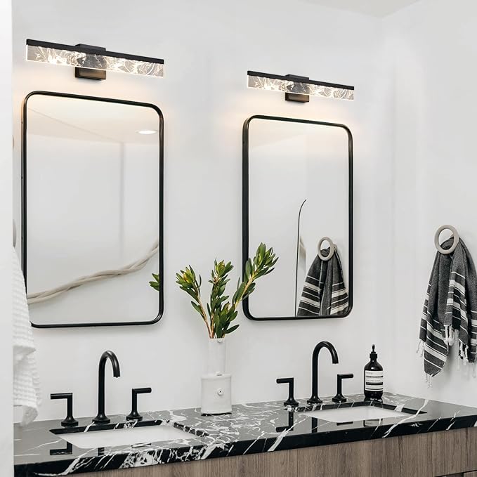 AIJIASI Modern Bathroom Light Fixtures Over Mirror - 24 Inch Black Vanity Light Bar 18W 3000K Dimmable LED Vanity Lighting Fixtures for Restroom Mirror