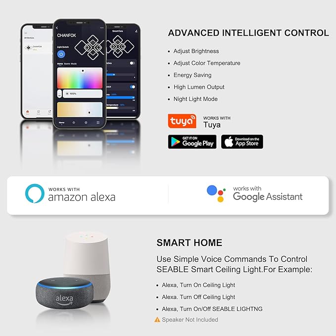 Smart LED Ceiling Light, 40.2″ Square Flush Mount Fixture, 6+1 Ring Modern Design, 130W Dimmable Acrylic Light with Remote, WiFi Alexa & App Control for Bedroom Living Room Dining Room (Black)