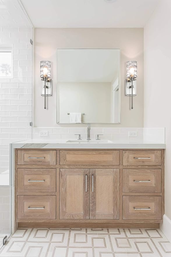 XiNBEi Lighting Wall Sconce 1 Light Sconces Wall Lighting with Glass, Modern Bathroom Vanity Light Brushed Nickel Finish XB-W1227-BN