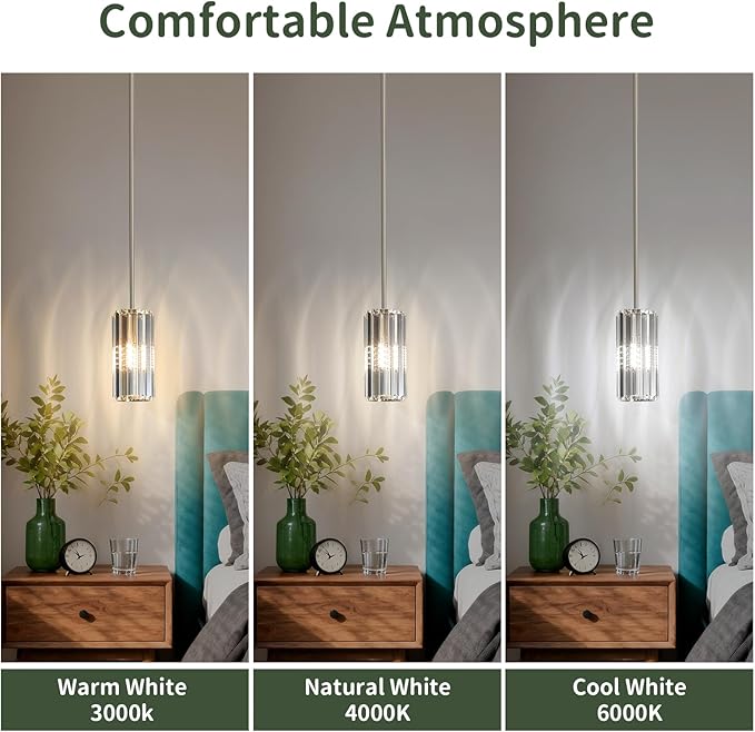 Modern Pendant Light Fixtures for Kitchen Island, 1-Light Brushed Nickel Luxury Crystal Chandelier Lights. Small Hanging Pendant Chandeliers Light Fixture for Dining Room, Foyer and Hallway 3-Pack E26