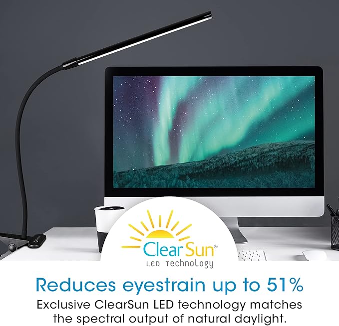 OttLite Clip-On LED Easel Lamp with ClearSun LED Technology - Sturdy Clip Light with On/Off Switch Cord - Adjustable & Flexible Neck for Precise Lighting, Piano, Computer Desks, Shelves & Tables