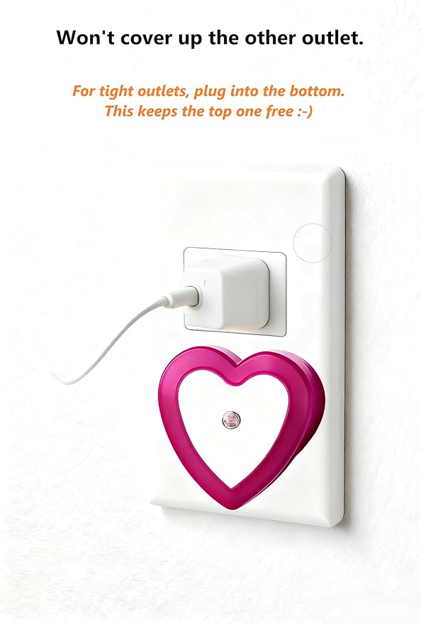 LED Night Lights Plug in(4-Pack), Dusk to Dawn Sensor Auto-On/Off, Cute Nightlight Heart Shaped 0.5W for Bedroom, Bathroom, Kids Room, Nursery, Hallway (Pink)