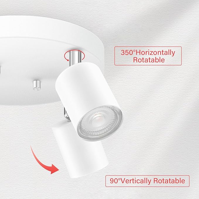 LED 4 Light Track Lighting Kit, LED Track Lighting Fixtures, White Round Ceiling Spot Lighting, Flexibly Rotatable Light Head for Kitchen, Living Room, Bedroom, GU10 Bulb Not Included