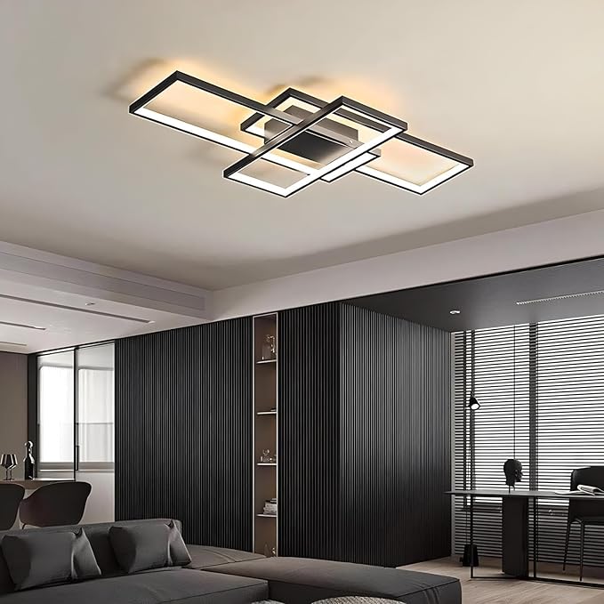 Modern Dimmable LED Ceiling Light Fixture,With remote control 3 Color Selectable Flush Mount Ceiling Lamp Ceiling Lights for sitting room Kitchen Bedroom Hallway Porch(Black, 43.3*23.6*2.5 IN)