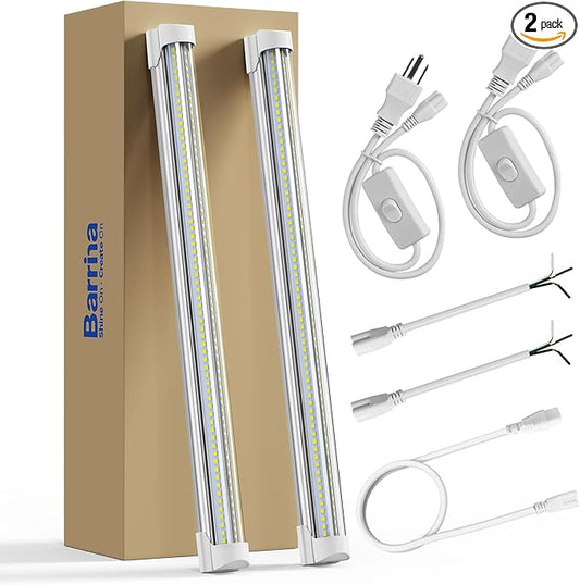 Barrina 6500K 1.5FT LED Shop Light, 3450LM, 25W, T8 Under Cabinet Lighting, Workbench, Workshop, Room, Kitchen, LED Tube Lights, Linkable Light Fixture with Built-in ON/Off Switch, ETL, 2 Packs