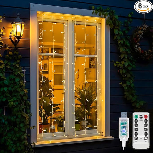 suddus Curtain Lights for Bedroom, 90 Led Hanging String Light Outdoor, Fairy Curtain Lights Indoor for Christmas, Dorm, Wall, Backdrop, Window, Wedding, Party, Birthday Decor, Warm White