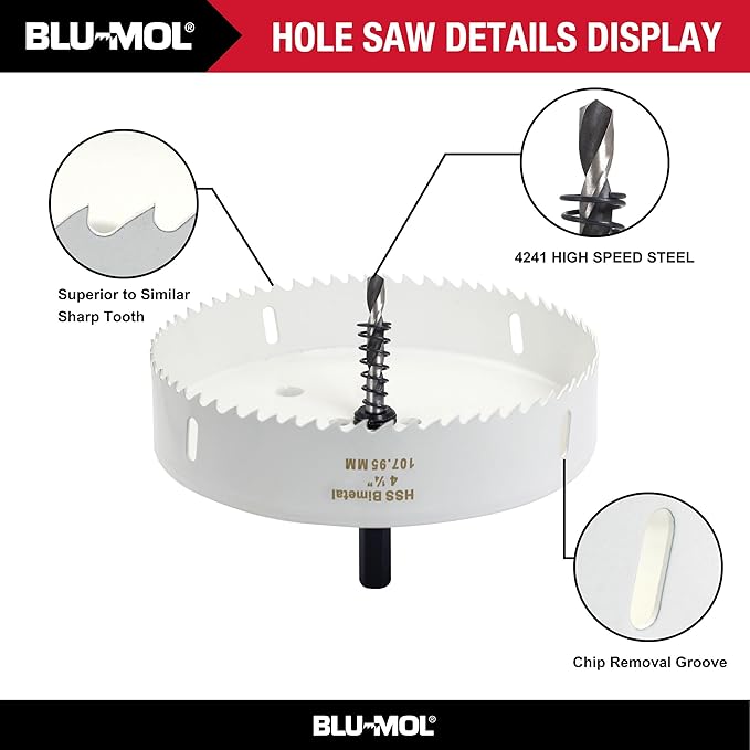 Disston 4 1/4” Bi-Metal Recessed Light kit with Blu-MOL Flexible Dust Bowl. Used to Place Recessed Light and new LED Recessed Lights