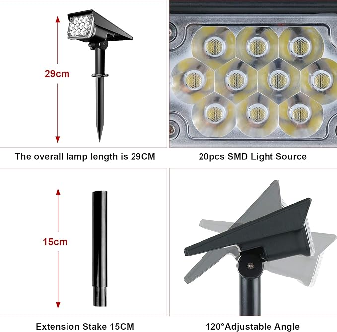 Solar Spot Lights Outdoor,20 LED Waterproof IP65 Solar Landscape Light Adjustable Panel Spotlights for Wall Tree Yard Garden Halloween Christmas Red Lights 4 Pack