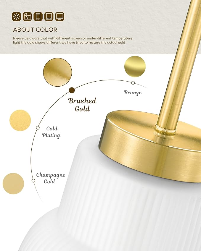 FEMILA 6.7" Kitchen Pendant Lighting Over Island, 3 Pack Brushed Gold Pendant Lighting, Milk Glass Hanging Light Fixtures for Bedroom Hotel Dining Room, 4FYD87MIL-3PK BG
