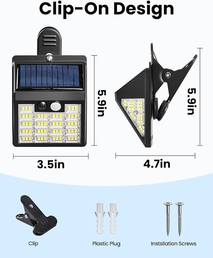 160LEDs Clip on Solar Lights Outdoor, Motion Sensor Outdoor Lights, Clip on Solar Fence Lights Outdoor, IP65 Waterproof Solar Lights for Deck Yard Garden Camping (2 Pack)