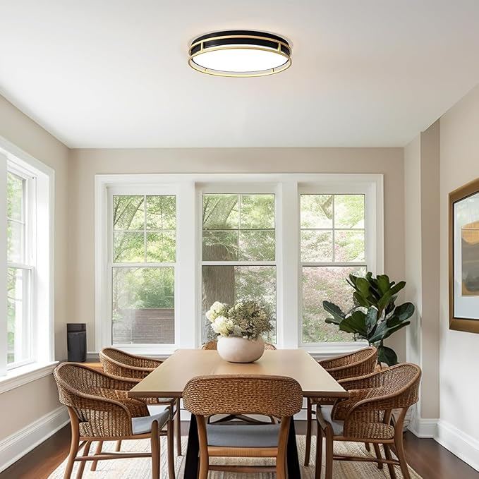 Pevfah Modern Flush Mount Ceiling Light, 5CCT 2700 K-6000 K Dimmable Black and Gold Ceiling Lighting Fixture, Minimalist Round LED Ceiling Lamp for Kitchen, Bedroom, Hallway, Living Room-16.5 Inch