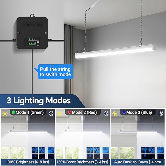 Solar Shop Light, 30 Inch Solar Shed Light – 1500LM LED Ceiling Light for Indoor Use, Dusk-to-Dawn Sensor & Remote, IP65 Waterproof Solar Shop Lights for Barn, 3 Modes, 6000mAh Battery 1Pack