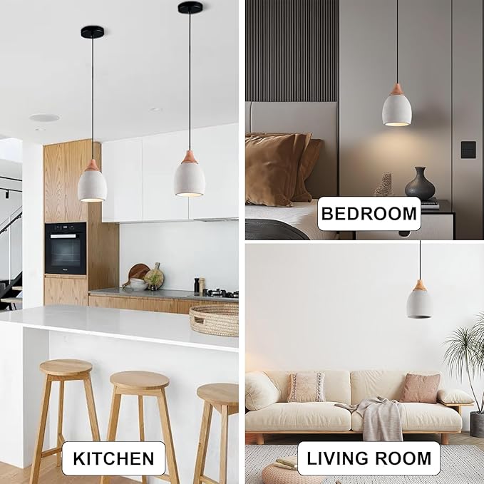 3 Pack Kitchen Island Concrete Pendant Lights with Dimmable LED Suspension Hanging Lamps 5.75In Cement Chandeliers Adjustable Hanging Ceiling Pendant Light for Foyer Bedsid Dining Room (Gray)