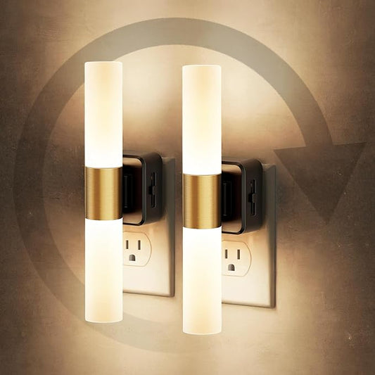 JandCase LED Night Light, 2 Pack Night Lights Plug into Wall, 3000K Soft White, 0-100LM Adjustable Brightness, 180° Rotating Plug in Night Light with Auto Light Sensor for Bedroom Bathroom Hallway