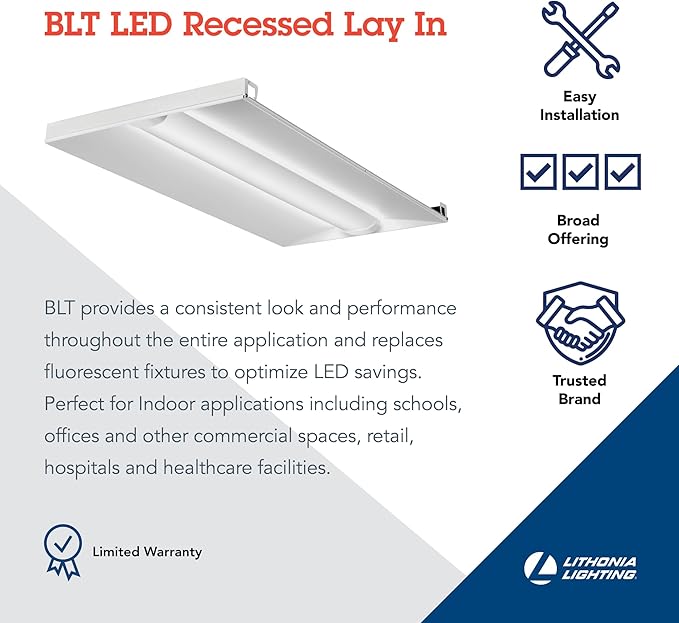 Lithonia Lighting 2x4 LED Troffer Light, BLT Series Low Profile LED Drop in Ceiling Light for Dropped Ceiling with Curved Ribbed Diffuser, 4000 Lumens, 4000K Cool White