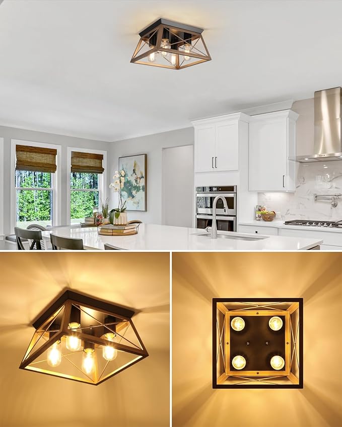 Farmhouse 4-Light Bronze Flush Mount Rustic Kitchen Ceiling Lights, Industrial Dining Room Bedroom Hallway Entryway Foyer Light Fixtures