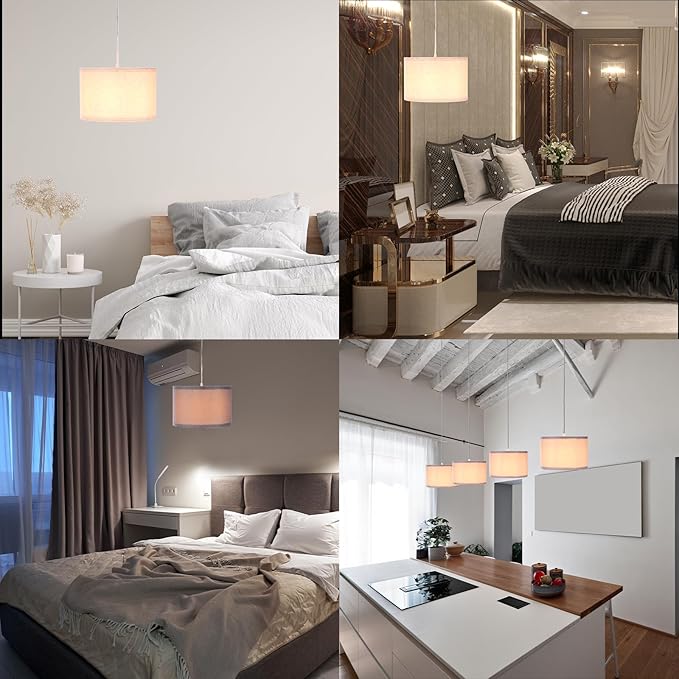 PATIKIL Plug in Pendant Light, 2 Pack 15Ft Rope Cord Hanging Lamp Fixture with ON/Off Switch, Linen Fabric Shade E26/E27 Bulb Socket for Bedroom Kitchen Living Room, Coarse Linen White