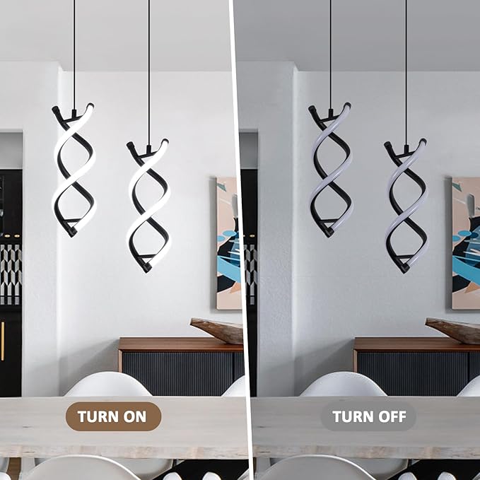 CANEOE Spiral Led Pendant Light Fixture,15W 6000K Modern Integrated LED Hanging Lamp, Adjustable Height Black Kitchen Island Light Fixture for Dining Room Bedroom Kitchen Sink, 1 Pack (Black)