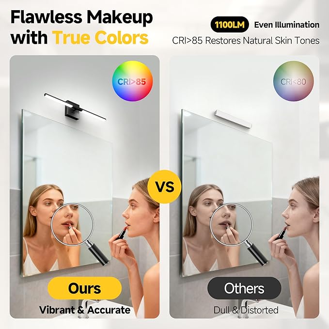Vanity Lights 24 inch, 4-Level Brightness Built-in Dimmer, 14W Dimmable 5CCT Bathroom Light Fixtures Over Mirror, Black Vanity Lights for Bathroom Mirror Cabinets Bedroom-FCC & ETL Certified